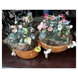 (2) Clay Post w/Artificial Flowers (2) Clay Post w/Artificial Flowers