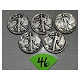 (5) Walking Silver Halves 1944, 1944D, 1944S,... (5) Walking Silver Halves 1944, 1944D, 1944S,...