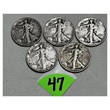 (5) Walking Silver Halves 1945S, 1946, 1946D,... (5) Walking Silver Halves 1945S, 1946, 1946D,...