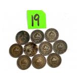 (10) 2 Filler Hungary Coins 1890 (10) 2 Filler Hungary Coins 1890