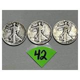(3) Walking Silver Halves 1920S, 1921S, 1928S (3) Walking Silver Halves 1920S, 1921S, 1928S