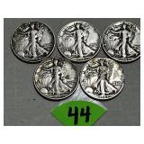 (5) Walking Silver Halves 1940S, 1941, 1941D,... (5) Walking Silver Halves 1940S, 1941, 1941D,...