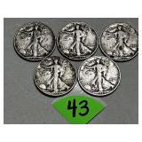 (5) Walking Silver Halves 1937, 1938, 1939,... (5) Walking Silver Halves 1937, 1938, 1939,...