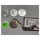 (3) Eisenhower Dollars & Bicentennial Medalian (3) Eisenhower Dollars & Bicentennial Medalian