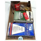 Misc. Adv. Cans in Finnan Haddies Wood Box