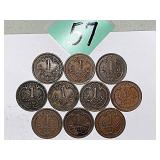 (10) Austria 1 Heller Coins 1900
