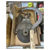 Wood Pulley, Hay Hook & Hay Sickle
