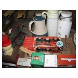 (3) Boxes Coffee Pots & Holiday Items