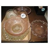 (3) Pink Depression Pieces & Glassware