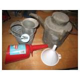 Funnels, Small Pail & Antique Can
