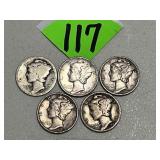 (5) Mercury Silver Dimes