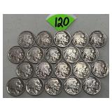 (20) Buffalo Nickels Readable Dates