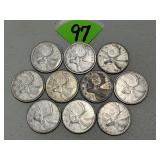 (10) Silver Canadian Quarters