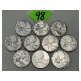 (10) Silver Canadian Quarters