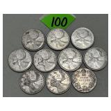(10) Silver Canadian Quarters