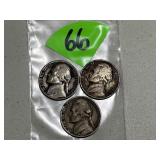 (3) 35 Percent Silver War Nickels