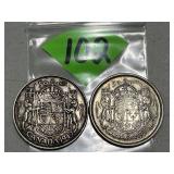 1949 & 1956 Silver Canadian Half Dollar