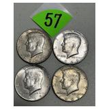 (4) 40 Percent Silver Kennedy Half Dollars