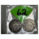 1867 & Smooth Date Shield Nickels