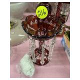 Ruby Flash Glass Pedestal w/Prisms