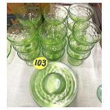 (18) Sherbets & (13) Plates Green Depression
