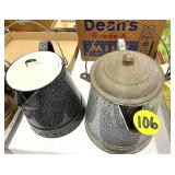 (2) Enamel Ranch Pots