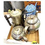 (2) Porcelain Enamel & silver Plate Teapots