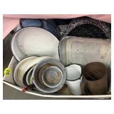 Enamel Bowls, Roaster, Strainer & Flour Sifter