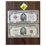 1928 & 1953 Red Seal $5 Bills