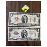 (2) 1928 Red Seal $2 Bills
