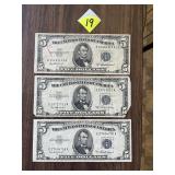 (3) 1953 $5 Silver Certificates
