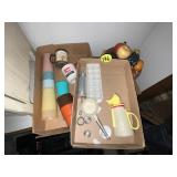 (2) Boxes Basket Plasticware & Fruit