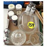 Salt & Pepper Shakers & Covered Glass