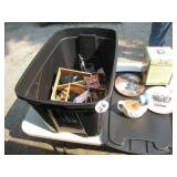 Tote w/Collector Plates & Misc.