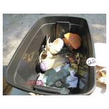 Tote w/Fish Mount, Enamelware & Misc.