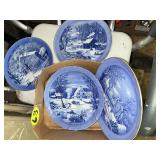 (3) Winter Scene Blue Plates