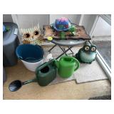 Patio Table, Buckets & Watering Cans