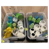(2) Totes w/Metal Watering Cans, Vases & Candle...