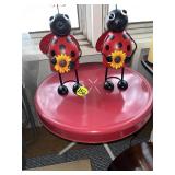 Table & (2) Metal Ladybugs