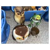 Frog Planter, Owl Cookie Jar & Owl Figurine
