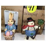 (4) Jim Shore Rabbit & Snowmen Figurines