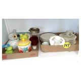 Shelf of Bowls, Cups, Salt & Peppers & Misc.