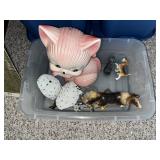 Tote w/Cat Bank & Dog Figurines