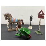 (3) Vintage Metal Die Cast Toys (1) Plastic Horse
