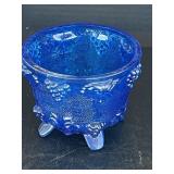 Vintage Fancy Decorated Four Footed Blue Dish