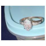 Gold Tone Sterling Silver Ring /Clear Chip Setting