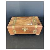 Fancy Metal Banded Lift Top Wooden Keepsake Chest