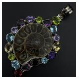 Silver pendant necklace an ammonite fossil