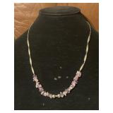 Silver Toned With Purple Gem Necklace
