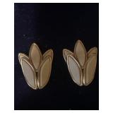 Gold Toned Tulip Shaped White Stone Earrings